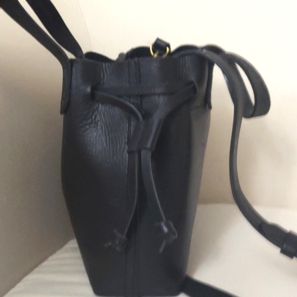 Madewell Small Drawstring Transport Black Leather Bucket Crossbody Tote Bag - Picture 4 of 15